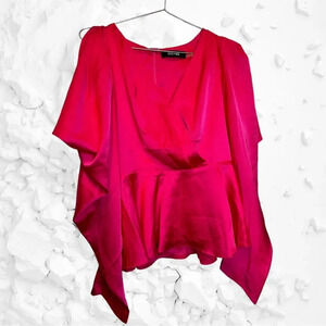 Do+Be Satiny Pink V Neck Balloon Sleeve Cold Shoulder Top size Medium